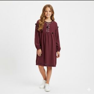 Zara Kids Embroidered Boho Peasant Babydoll Dress SZ Girls 11-12